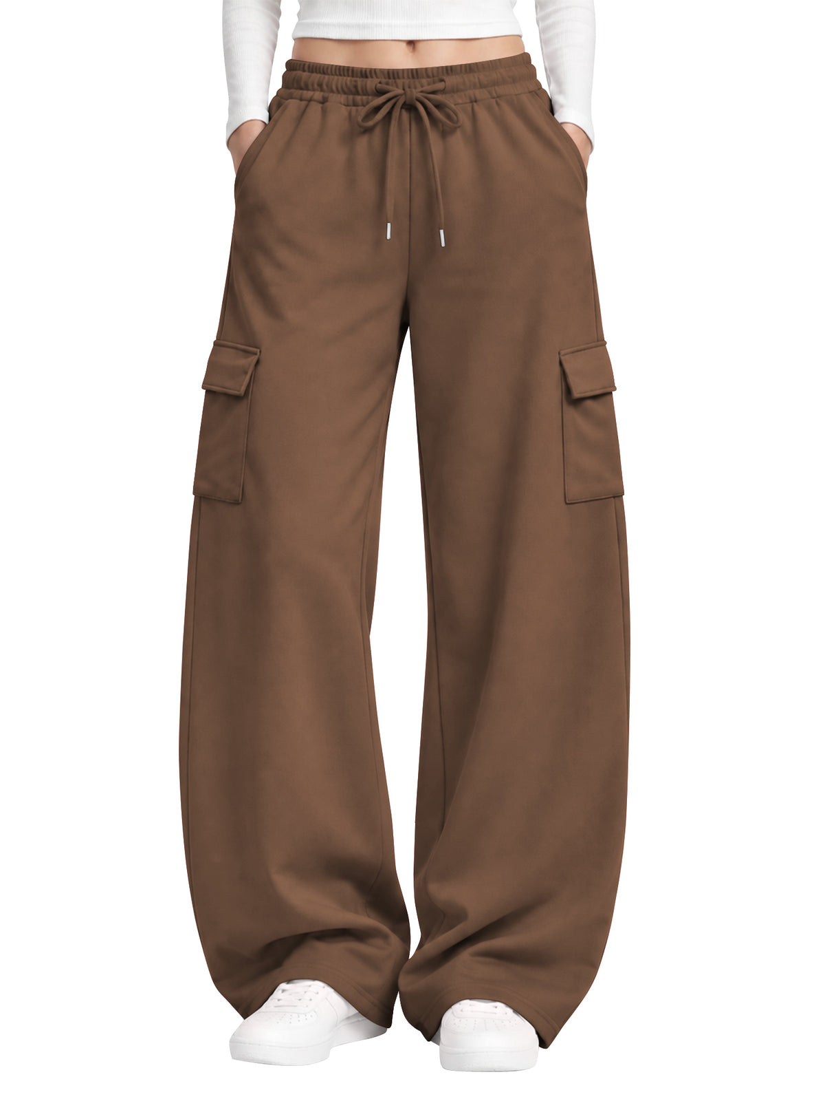 TEMOFON Womens Cargo Sweatpants Wide Leg Baggy Sweatpants Casual Drawstring Pants with Pockets Loose Lounge Pants