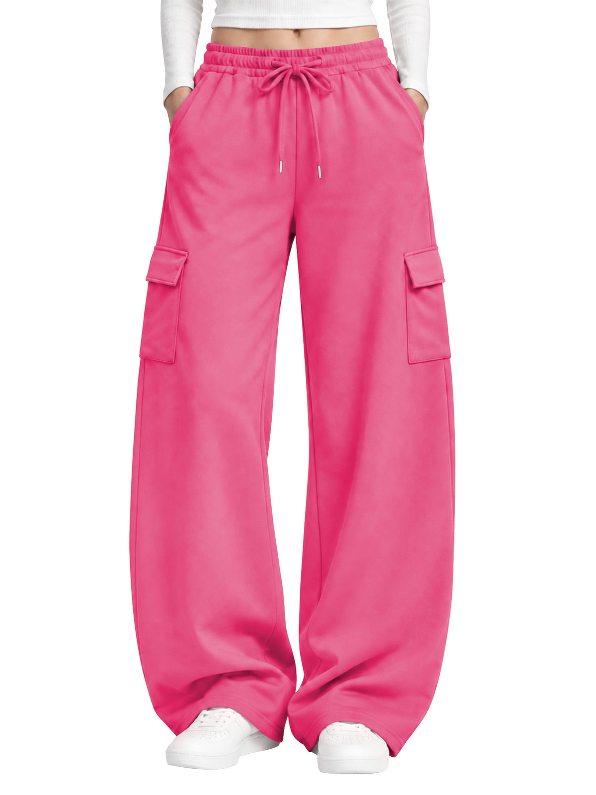 TEMOFON Womens Cargo Sweatpants Wide Leg Baggy Sweatpants Casual Drawstring Pants with Pockets Loose Lounge Pants