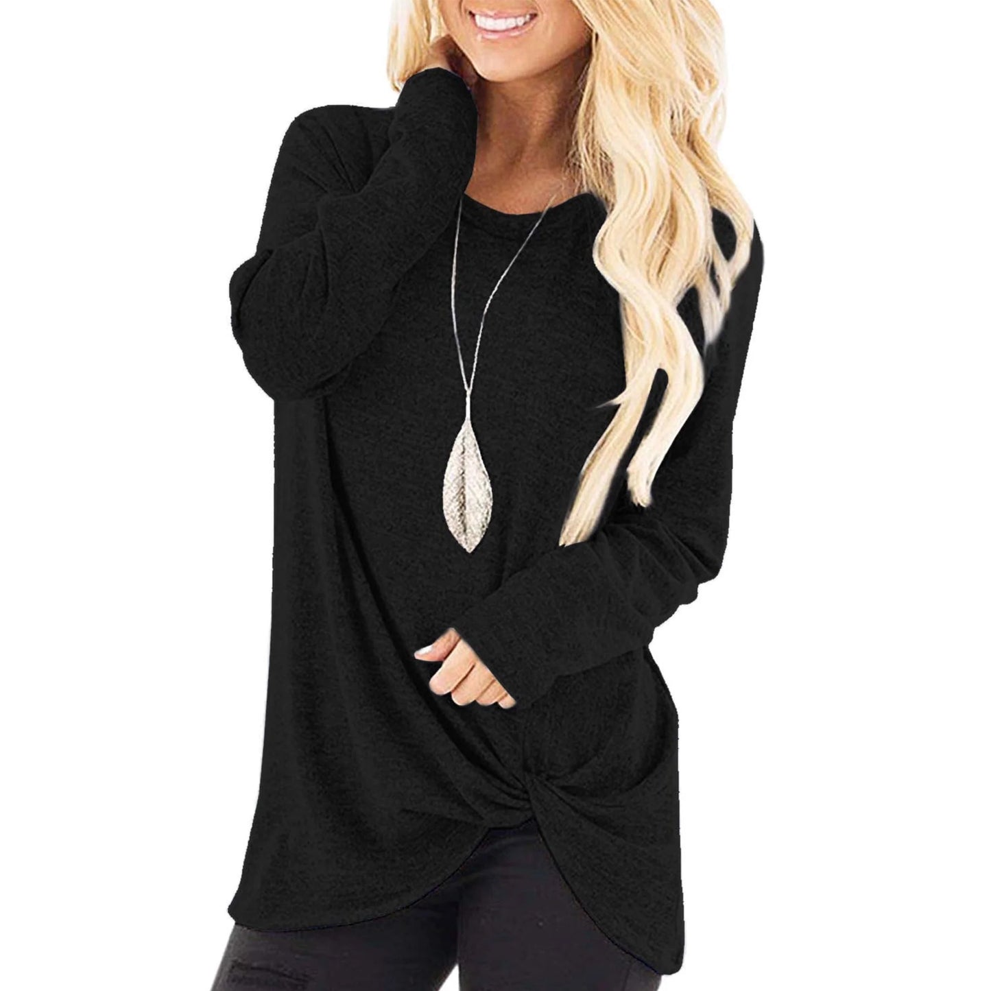 TEMOFON Tunic Tops for Women Casual Fall Long Sleeve Crew Neck T Shirts Casual Loose Tunic Trendy Fashion