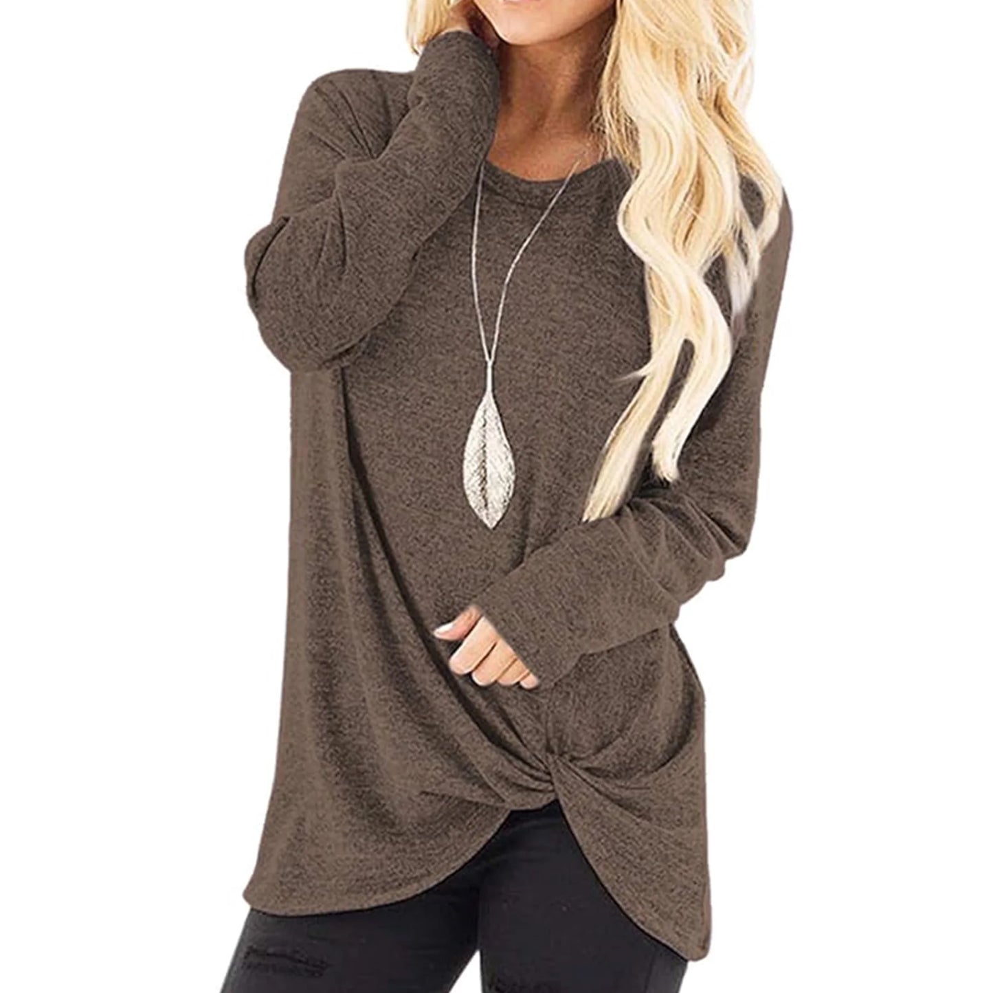 TEMOFON Tunic Tops for Women Casual Fall Long Sleeve Crew Neck T Shirts Casual Loose Tunic Trendy Fashion