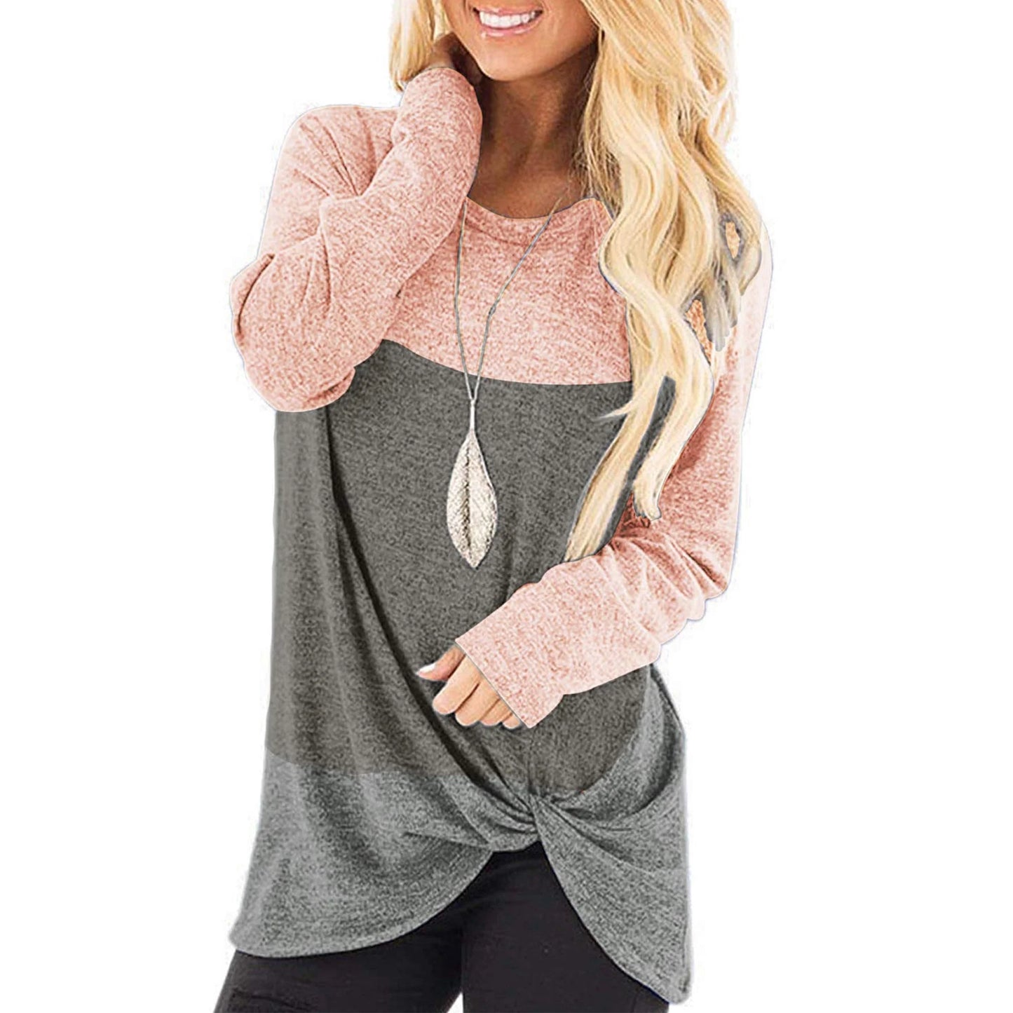 TEMOFON Tunic Tops for Women Casual Fall Long Sleeve Crew Neck T Shirts Casual Loose Tunic Trendy Fashion