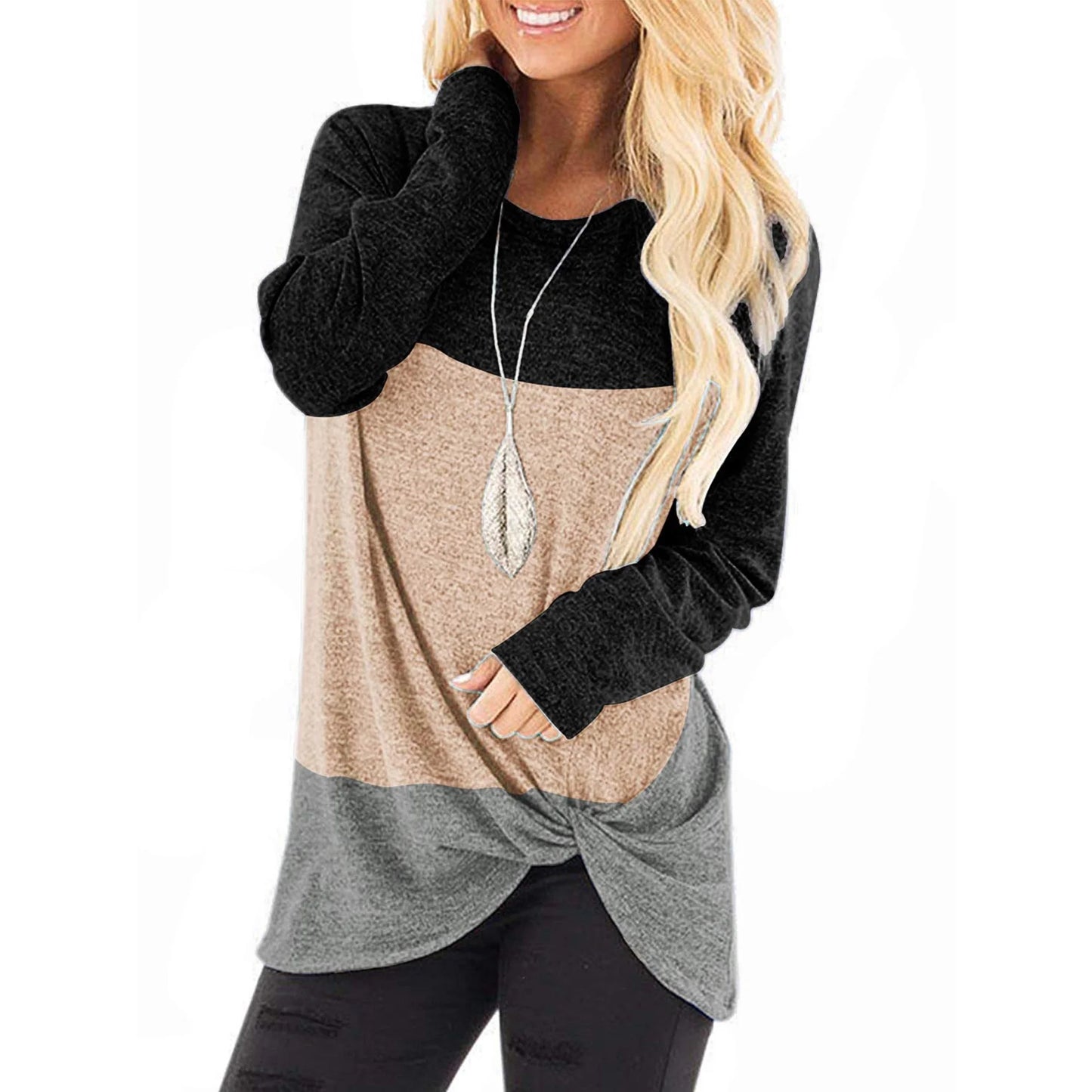 TEMOFON Tunic Tops for Women Casual Fall Long Sleeve Crew Neck T Shirts Casual Loose Tunic Trendy Fashion