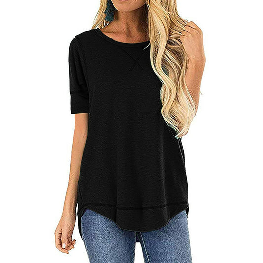 SHIBEVER Summer Short Sleeve T-Shirts for Women Fashion Trendy Loose Cute Casual Crew Neck Coffee Tunic Tops Blouse