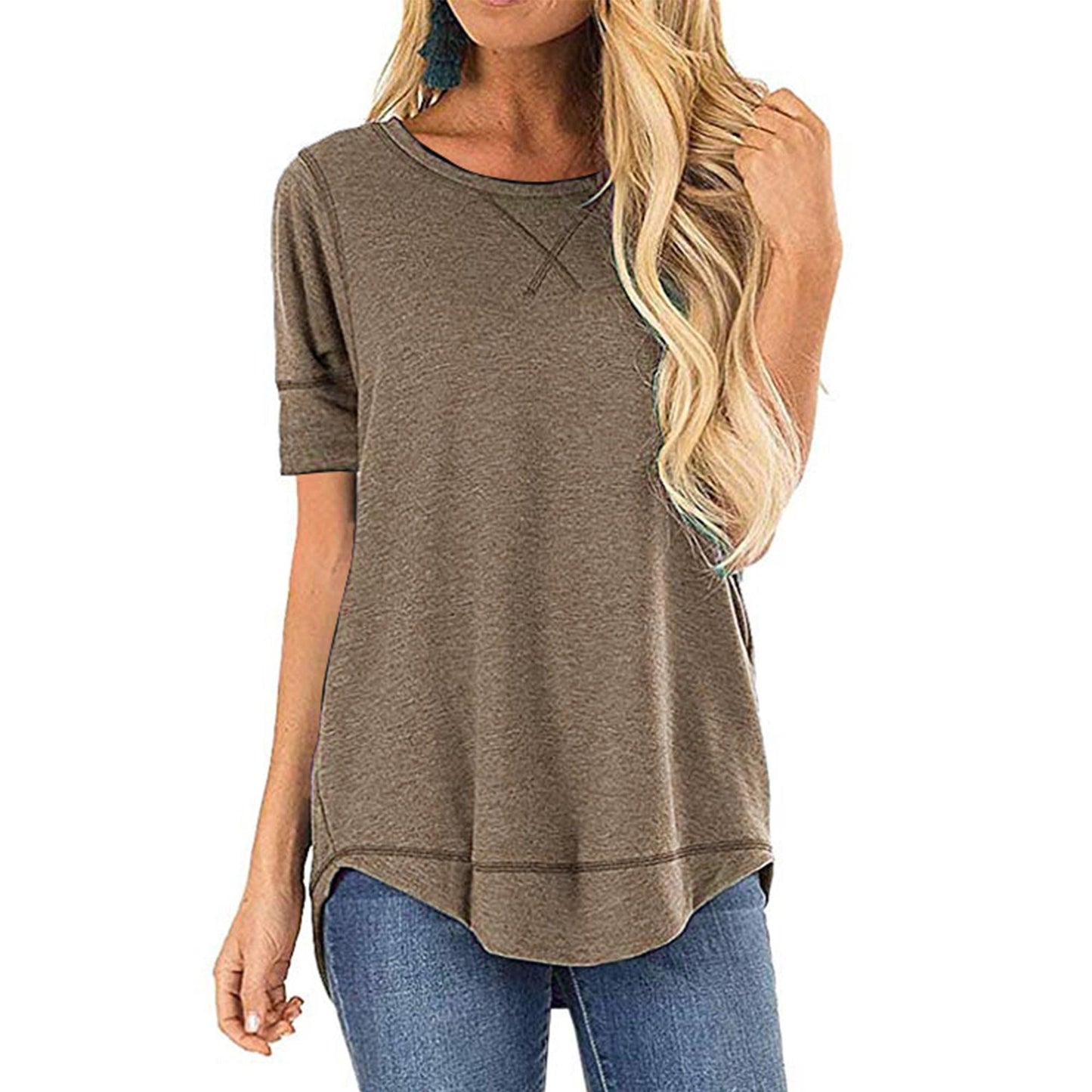 SHIBEVER Summer Short Sleeve T-Shirts for Women Fashion Trendy Loose Cute Casual Crew Neck Coffee Tunic Tops Blouse