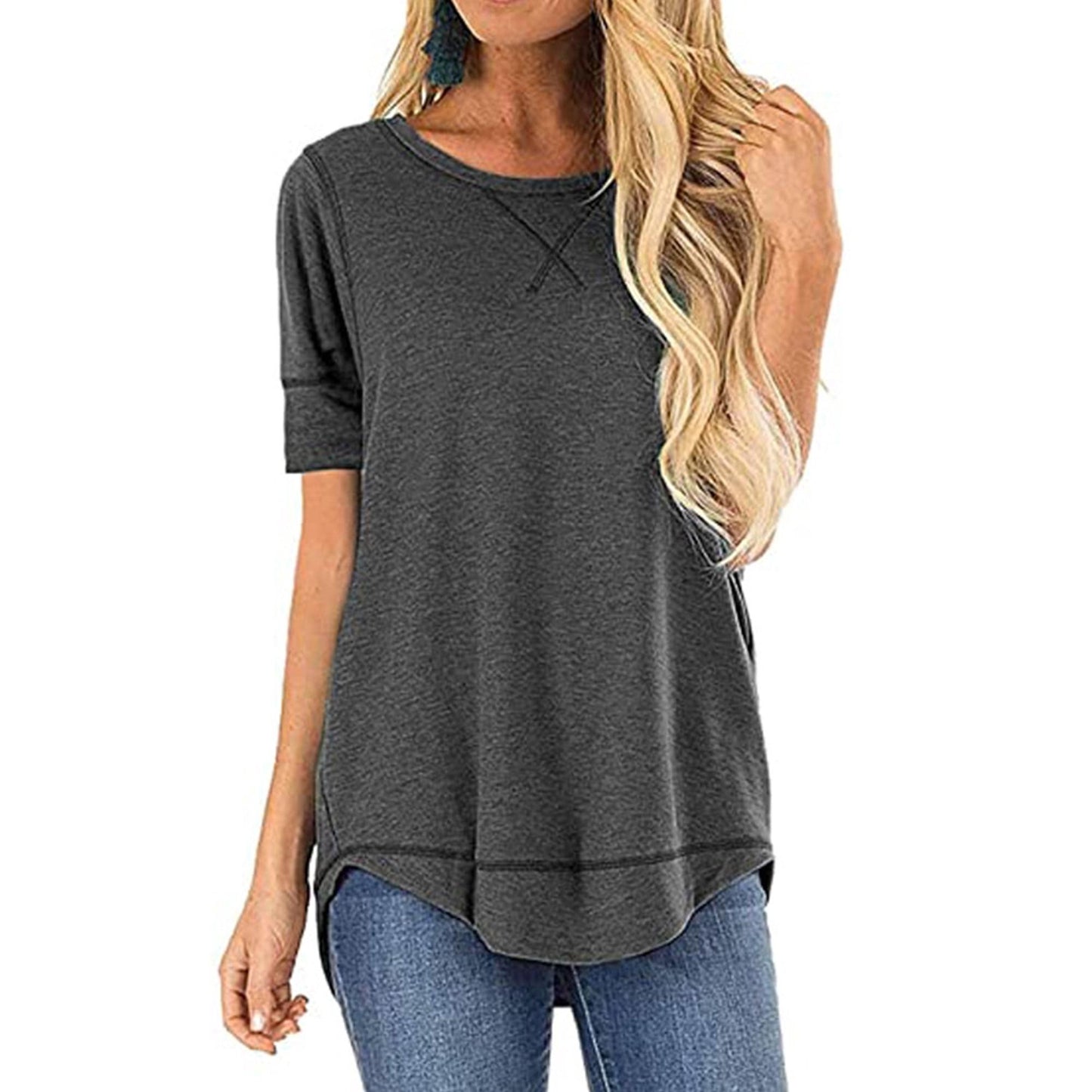SHIBEVER Summer Short Sleeve T-Shirts for Women Fashion Trendy Loose Cute Casual Crew Neck Coffee Tunic Tops Blouse