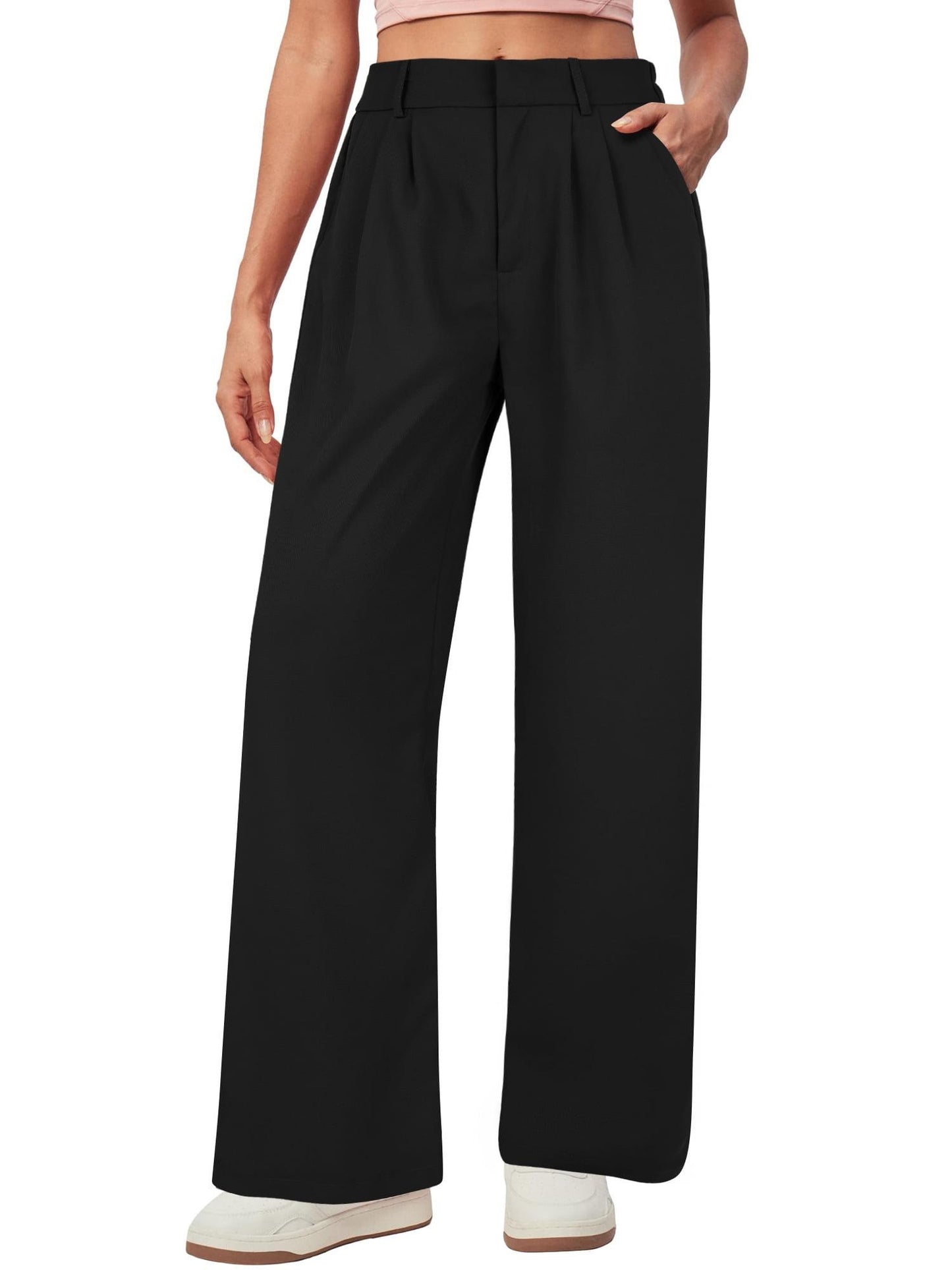 TEMOFON Womens Pants Casual Wide Leg Dress Pants Black Loose Lightweight Comfort Trousers Flowy Work Dress Pant