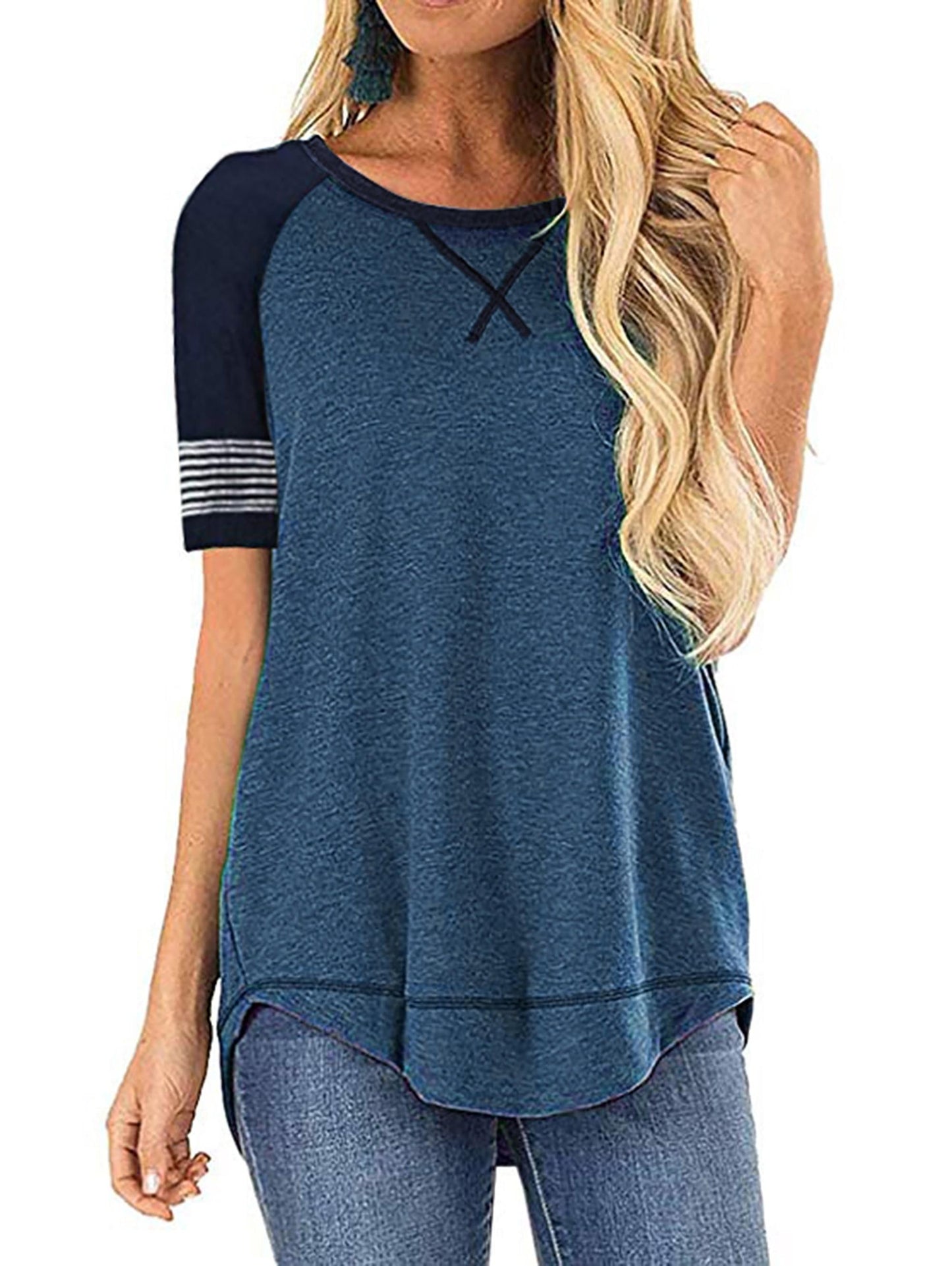 SHIBEVER Women T Shirts Summer Tops Casual Short Sleeve Tunic Tops Fashion Crew Neck Loose Fit T Shirts Dressy Ladies Tops Blouses