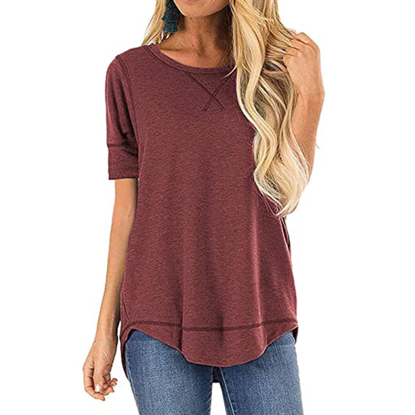 SHIBEVER Summer Short Sleeve T-Shirts for Women Fashion Trendy Loose Cute Casual Crew Neck Coffee Tunic Tops Blouse