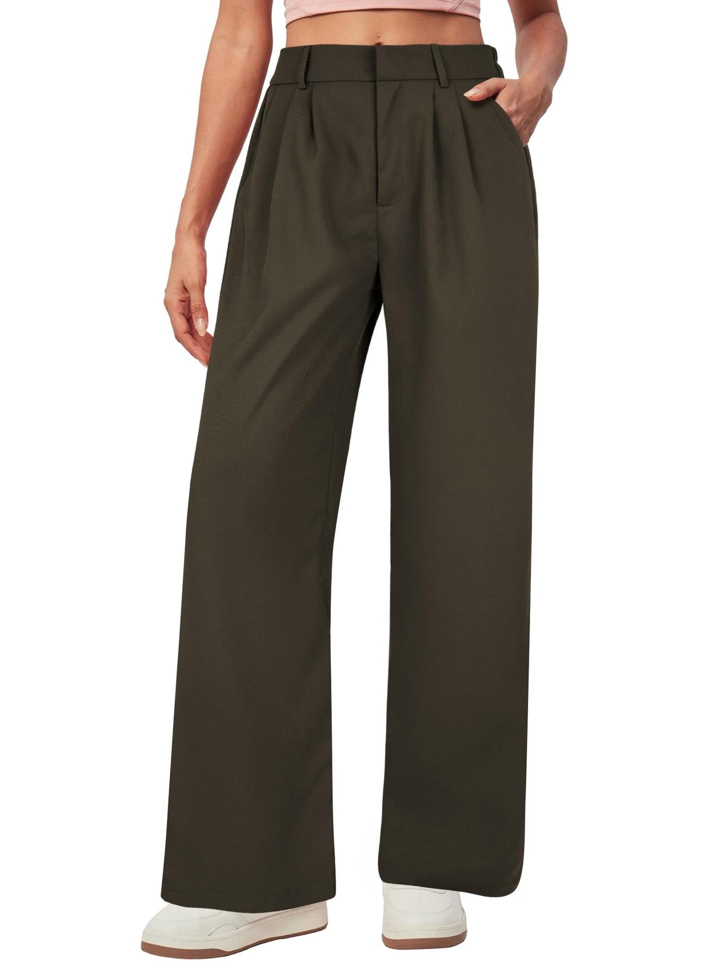 TEMOFON Womens Pants Casual Wide Leg Dress Pants Black Loose Lightweight Comfort Trousers Flowy Work Dress Pant