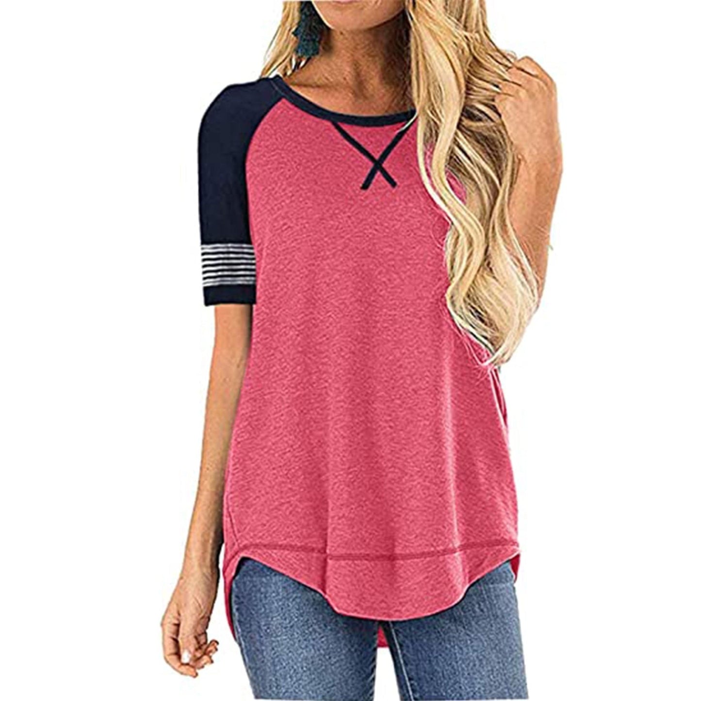 SHIBEVER Women T Shirts Summer Tops Casual Short Sleeve Tunic Tops Fashion Crew Neck Loose Fit T Shirts Dressy Ladies Tops Blouses