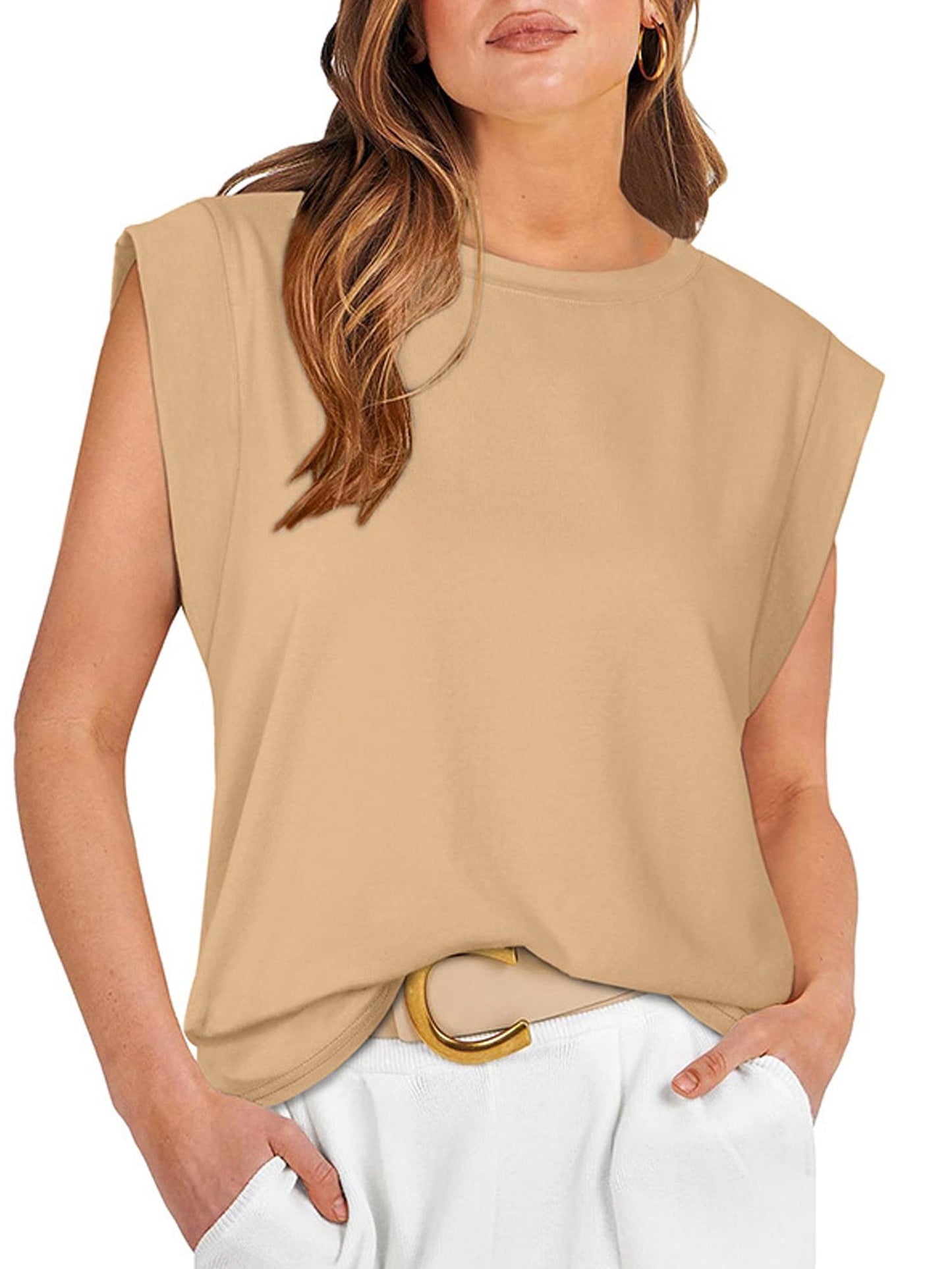 SHIBEVER Cap Sleeve Tops for Women Summer Tops Basic Tee Shirts Casual Loose Fit Fashion Crew Neck White Stripe Womens Clothes Tunic