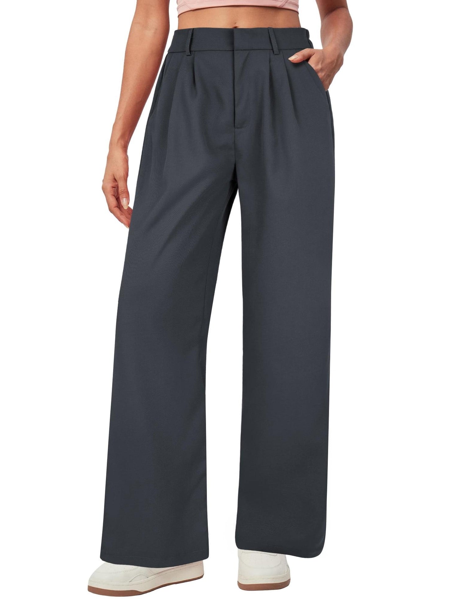 TEMOFON Womens Pants Casual Wide Leg Dress Pants Black Loose Lightweight Comfort Trousers Flowy Work Dress Pant