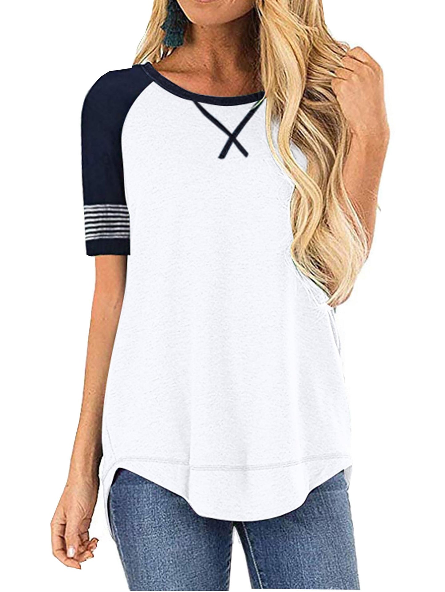 SHIBEVER Women T Shirts Summer Tops Casual Short Sleeve Tunic Tops Fashion Crew Neck Loose Fit T Shirts Dressy Ladies Tops Blouses