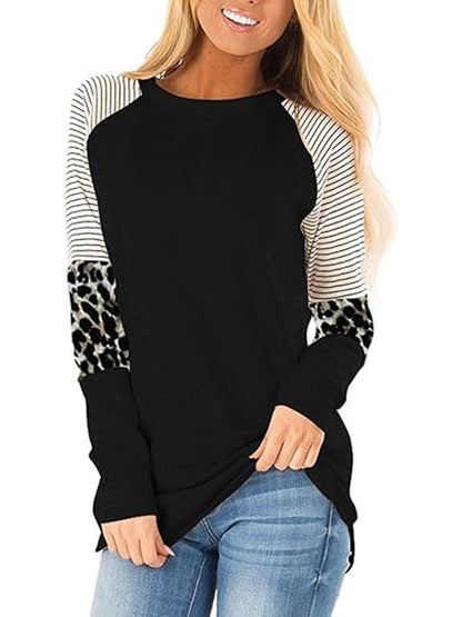 SHIBEVER Women's Long Sleeve Tops Round Neck T-Shirts for Women Fall Fashion Leopard Print Tops Casual Workout Loose Tunics Tops