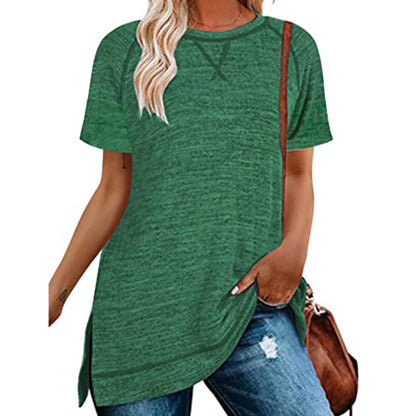 SHIBEVER Summer Short Sleeve T Shirts for Women Plus Size Casual Loose Side Split Tunic Tops Comfortable Crew Neck Tops