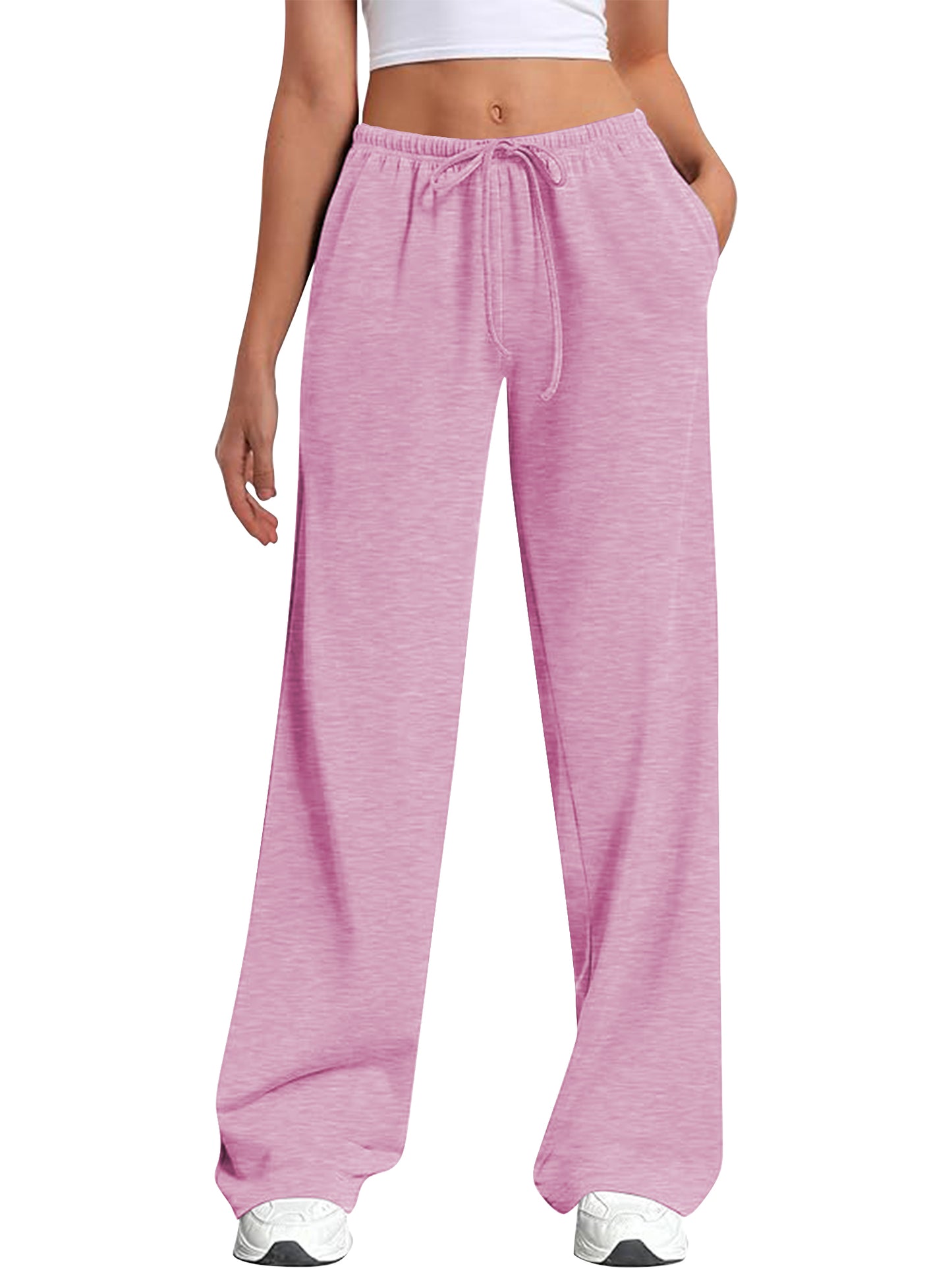 TEMOFON Women's Straight Leg Low rise Sweat Pants Wide Leg Sweatpants Drawstring Elastic Low Waist Pants with Pockets