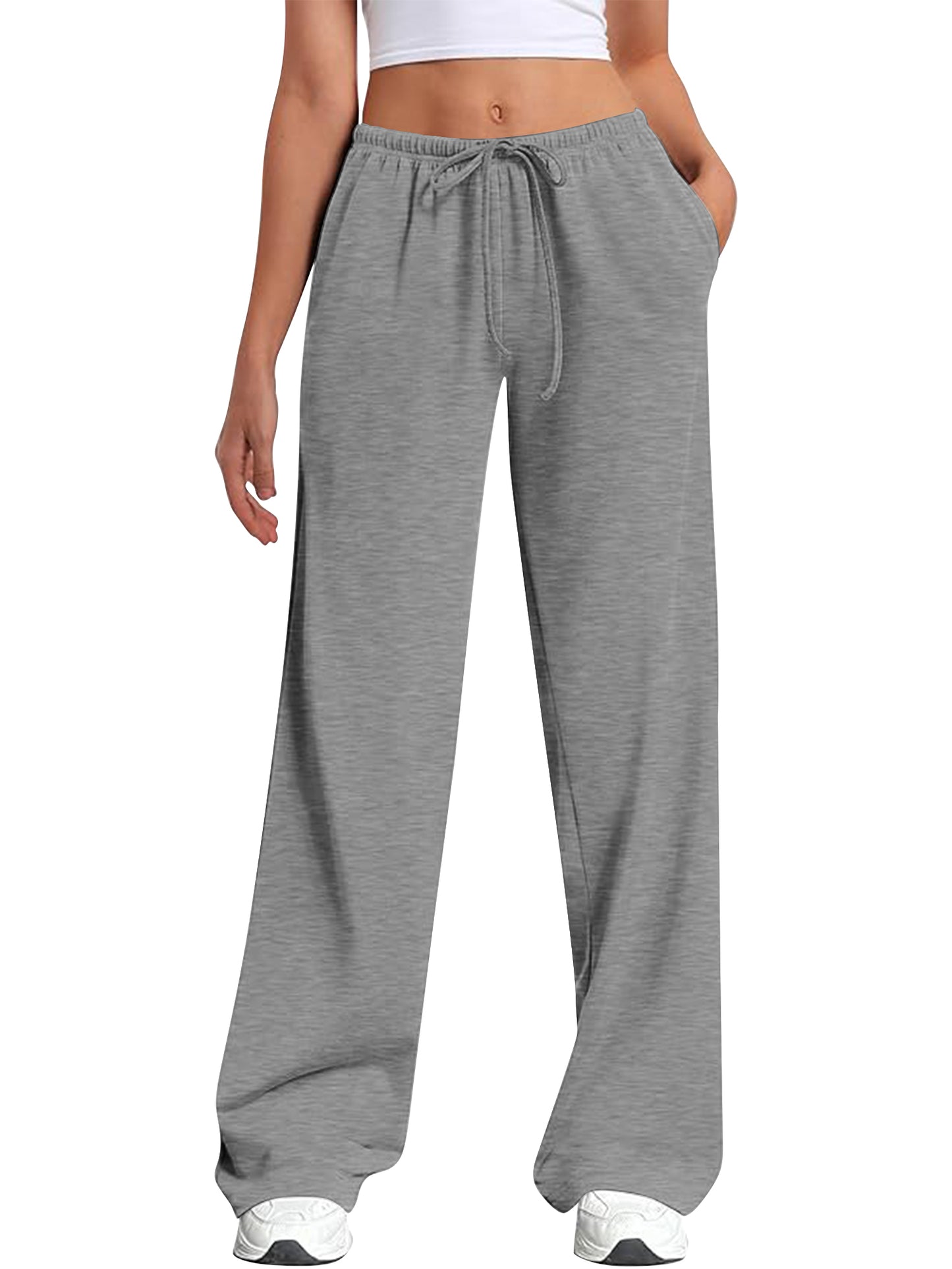 TEMOFON Women's Straight Leg Low rise Sweat Pants Wide Leg Sweatpants Drawstring Elastic Low Waist Pants with Pockets