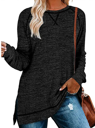 SHIBEVER Women Long Sleeve T shirts Fall Fashion Side Slit Tunics Tops Pullover Crewneck Sweatshirts Dressy Going Out Tops Loose Blouses