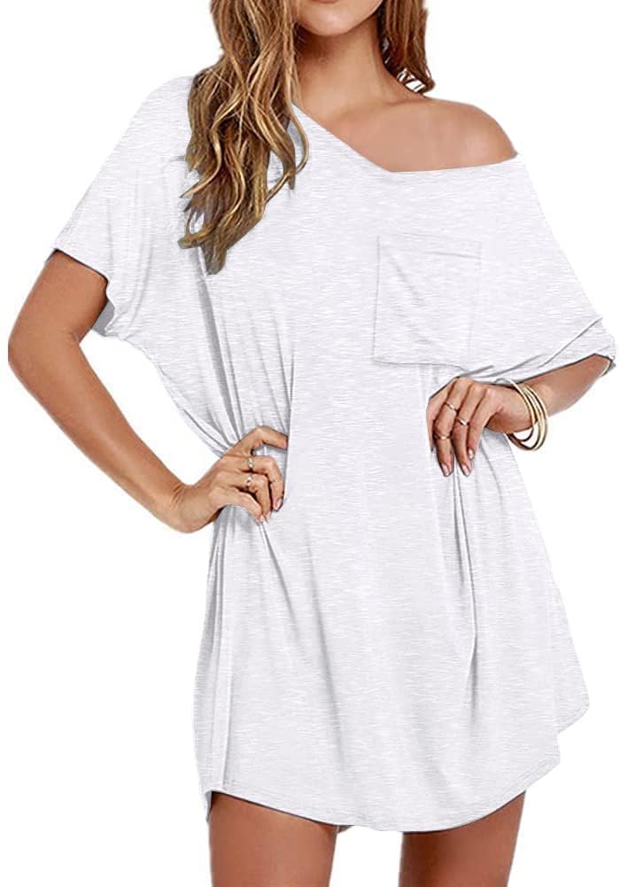 SWQZVT Womens Cotton Sleep Shirts V Neck Nightgown Oversized T Shirt Nightshirt Short Sleeve Sleepwear Lounge Dress