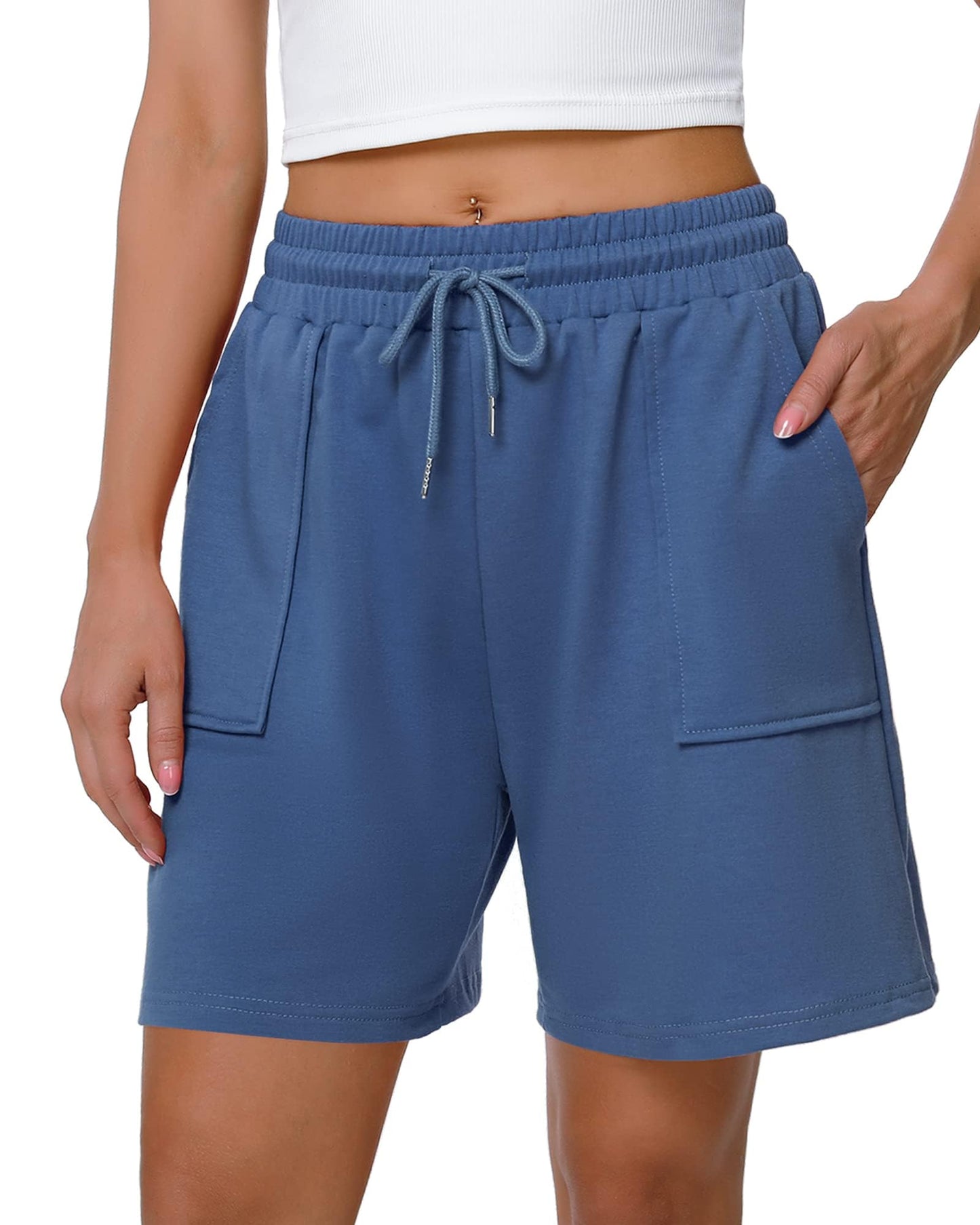 SWQZVT Women's Sweat Shorts with Pockets, Elastic Drawstring Waist Casual Athletic Lounge Running Shorts