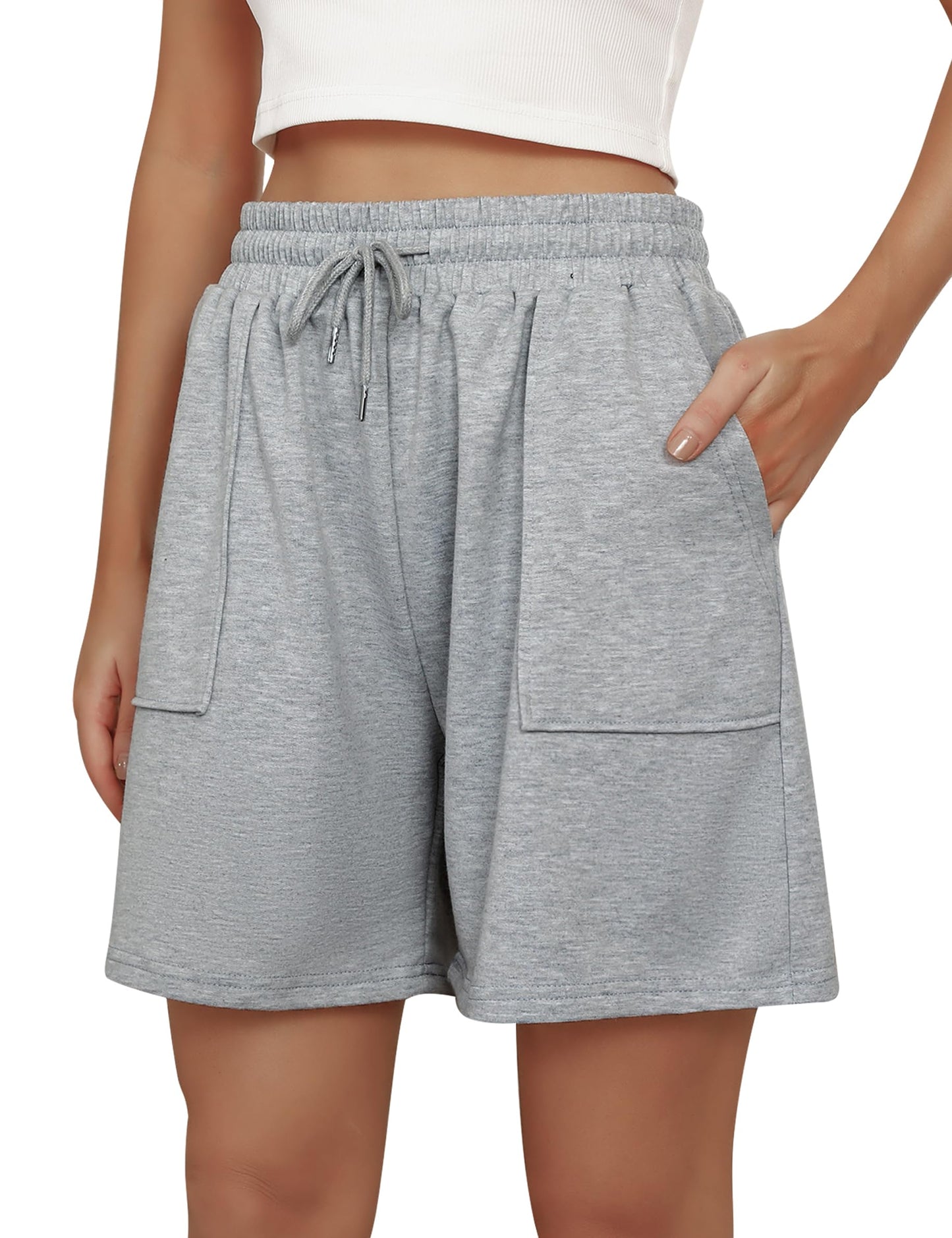 SWQZVT Women's Sweat Shorts with Pockets, Elastic Drawstring Waist Casual Athletic Lounge Running Shorts