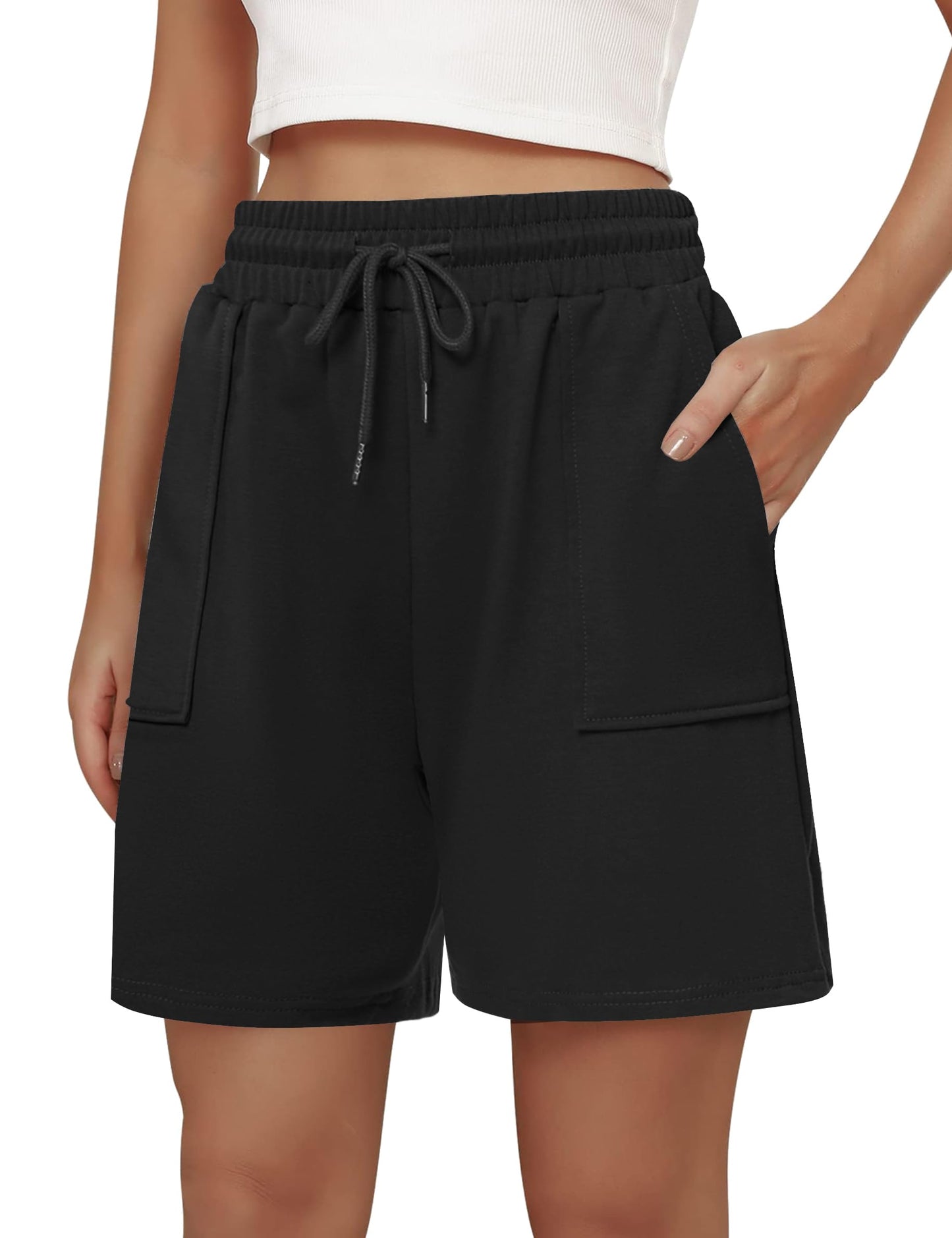 SWQZVT Women's Sweat Shorts with Pockets, Elastic Drawstring Waist Casual Athletic Lounge Running Shorts