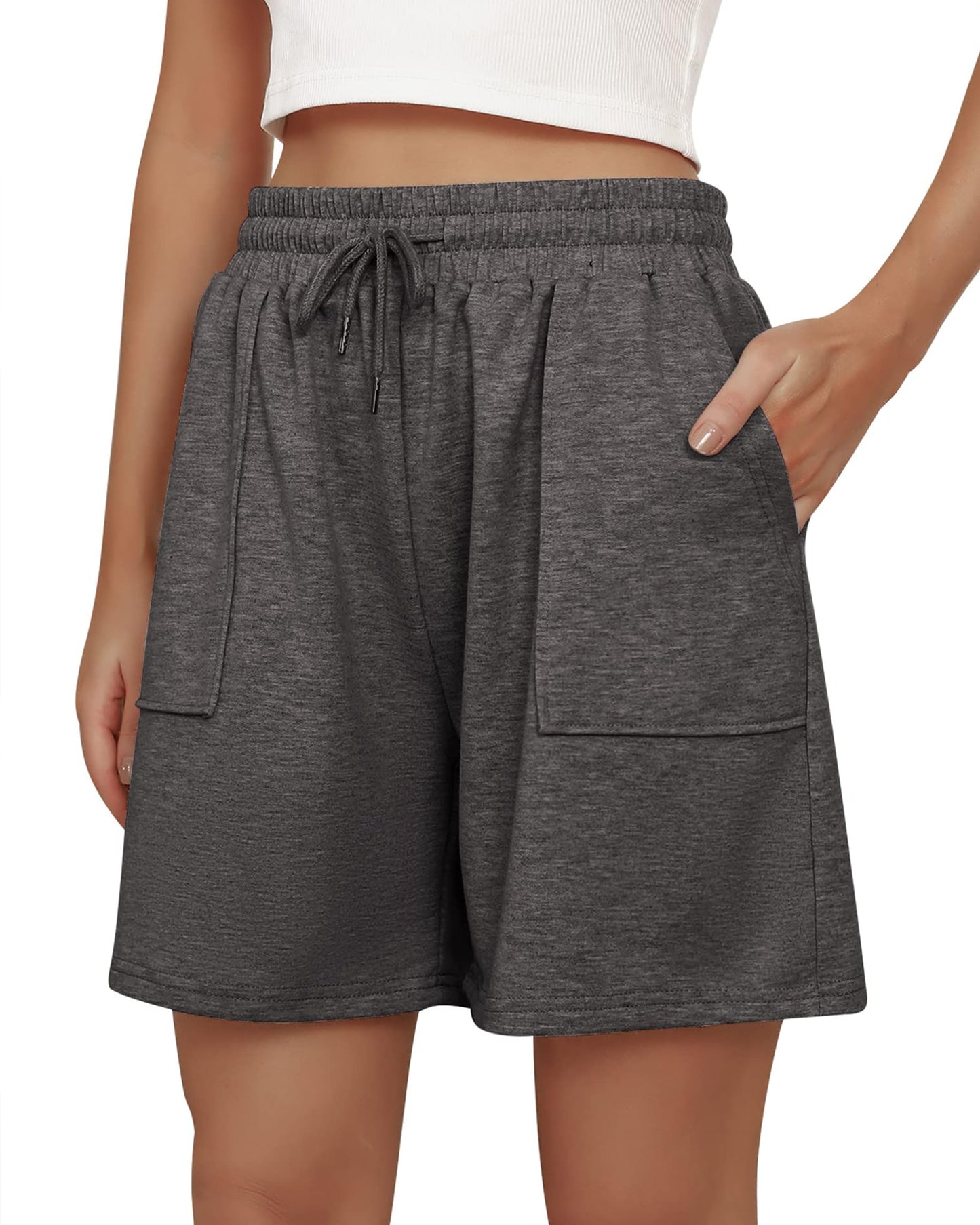 SWQZVT Women's Sweat Shorts with Pockets, Elastic Drawstring Waist Casual Athletic Lounge Running Shorts
