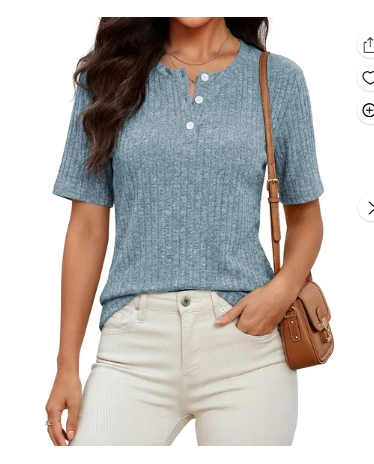 SWQZVT Womens Tops Short Sleeve Casual Henley Shirts Spring Dressy Soft Sweaters Loose Knit Blouse